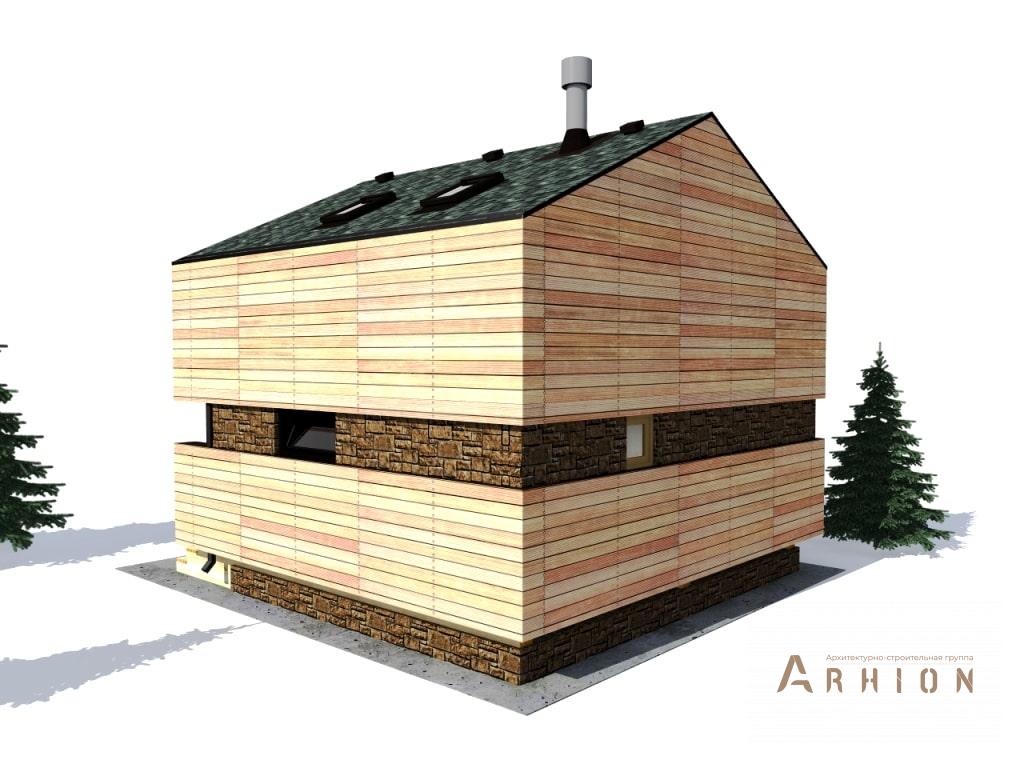 6. Проект одноэтажного дома в стиле барн с двускатной кровлей, l-50, площадью - 51 кв c мансардой, сауной, терассой